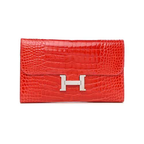 HERMES Shiny Alligator Constance Long Wallet Geranium - BestLuxuryBags.com