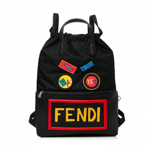 FENDI Nylon Vitello Faces Vocabulary Drawstring Backpack Black ...